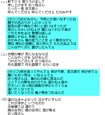 瞼の母・歌詞セリフ